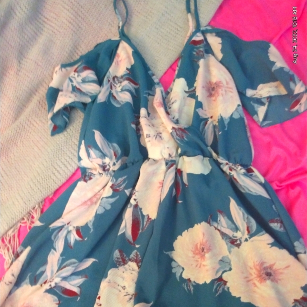 Teal Floral Romper